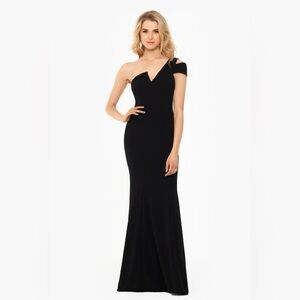 Betsy Adam “Paulina” Cutout One Shoulder Floor Length Gown